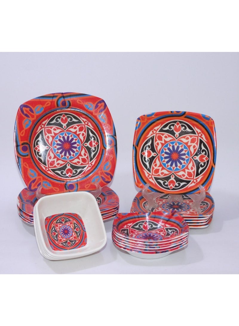 A 24-piece Ramadan melamine dinner set with a Ramadan design, including: 6 large plates, 6 medium plates, 6 small plates, and 6 soup bowls. - Image 5